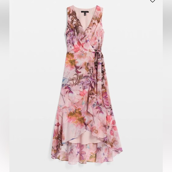 NEW $190 WHBM Floral Pink Maxi Dress vneck wrap dress size 12 - Picture 4 of 9